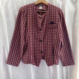 Reina Vintage Plaid Blazer Petite Size‎ 12P Burgundy Red Black White Made in USA
